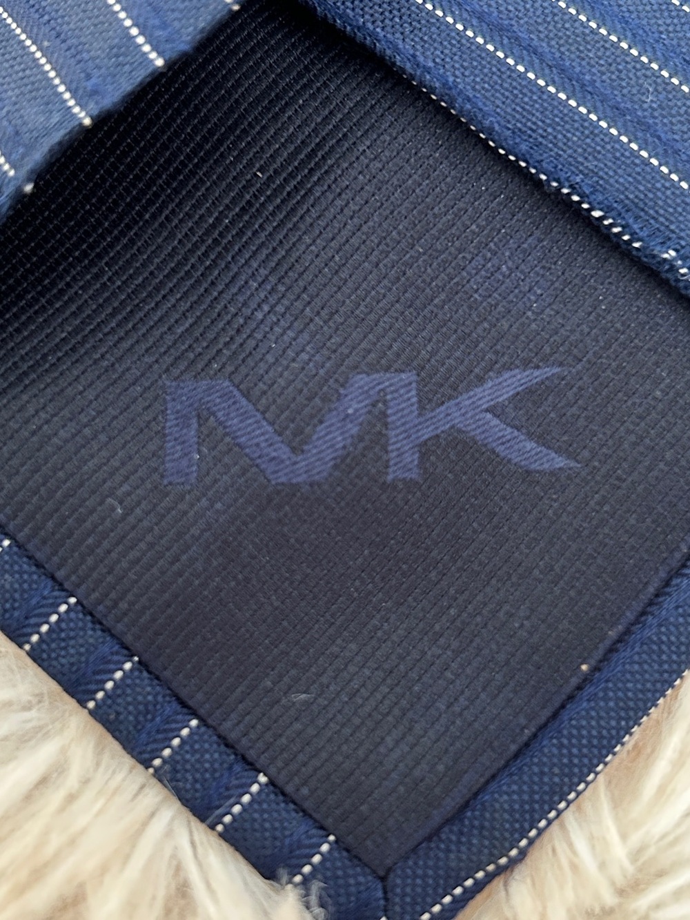 Michael Kors Navy Pinstripe Silk Tie with Subtle MK Logo